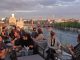 Sundowner in the Gallery Rooftop Bar with birds eye view of the East Side Gallery and uprising Mediaspree plus pitiful lieder by Benne and band
